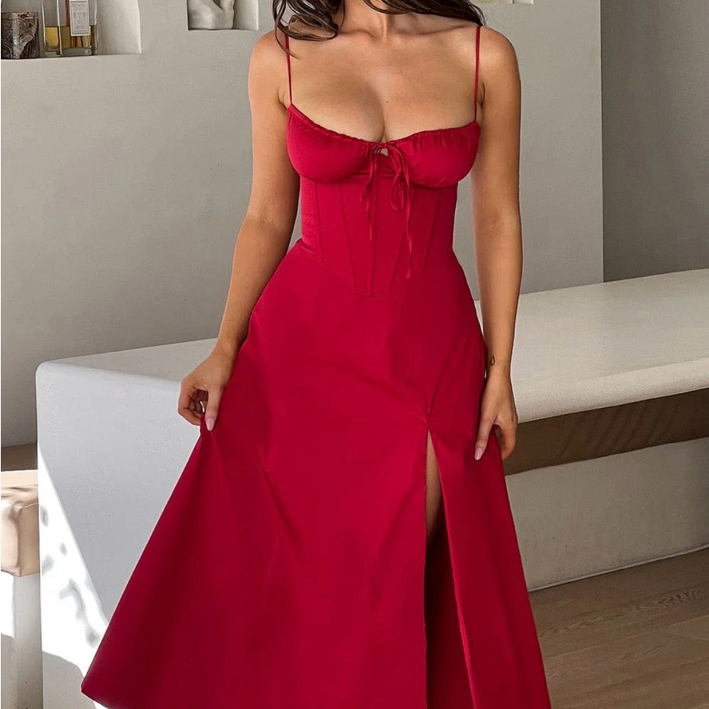 SOLD Corset Midi Dress in Red